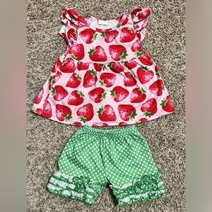 Strawberry Polka Dot Ruffle Set, size 6-12 months